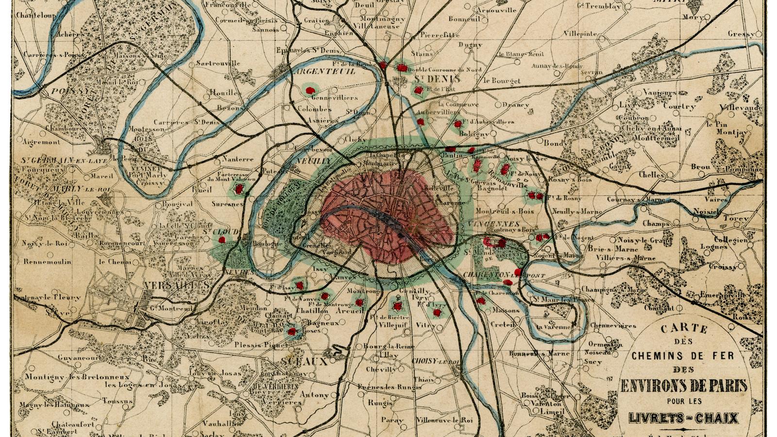 Carte des chemins de fer et des environs de Paris (XIXe siècle)